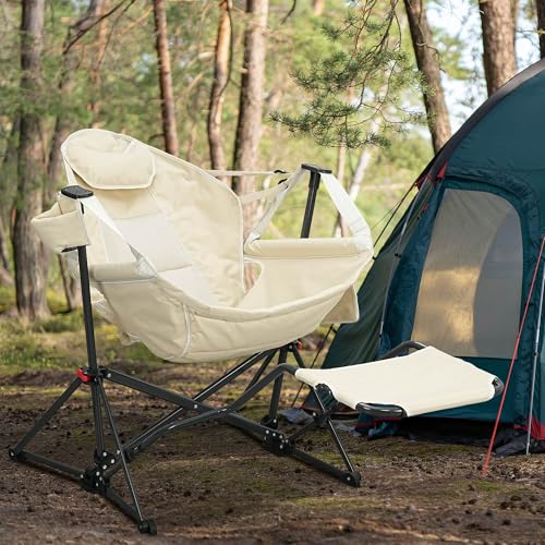 Ainfox Hammock Camping Chair with Footrest, Foldable Portable Rocking Chairs for Adults Swinging Camp with Cup Holder Pill...