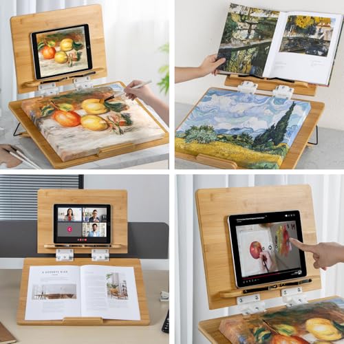 ANBOXIT Folding Bamboo Tabletop Easel, 19.7" x 14.2" Base and 15.4" x 11" Adjustable Upper Board, Portable Desktop Arts & ...