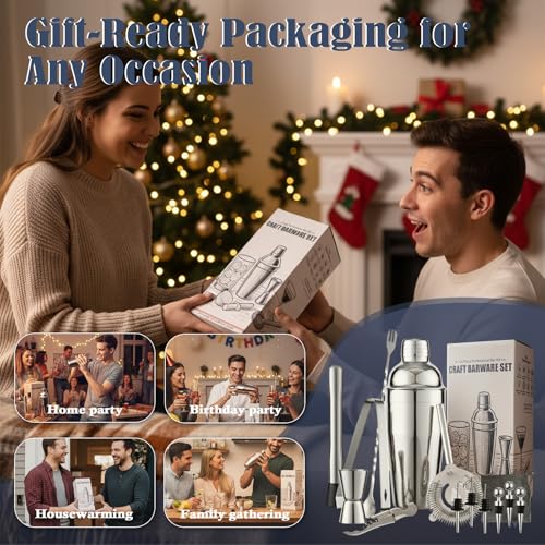 Primero Basics 13-Piece Bartender Kit Bar Tool Set – Boston Cocktail Shaker Set with Muddler,Strainer,Jigger,Spoon–Home Ba...