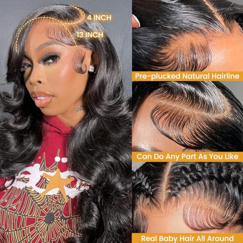 4/27 Highlight HD Lace Front Wigs Human Hair Pre Plucked 13x4 Body Wave Frontal Wig with Baby Hair 180% Density Ombre Brown and Honey Blonde Human Hair Wigs for Black Women 20 Inch