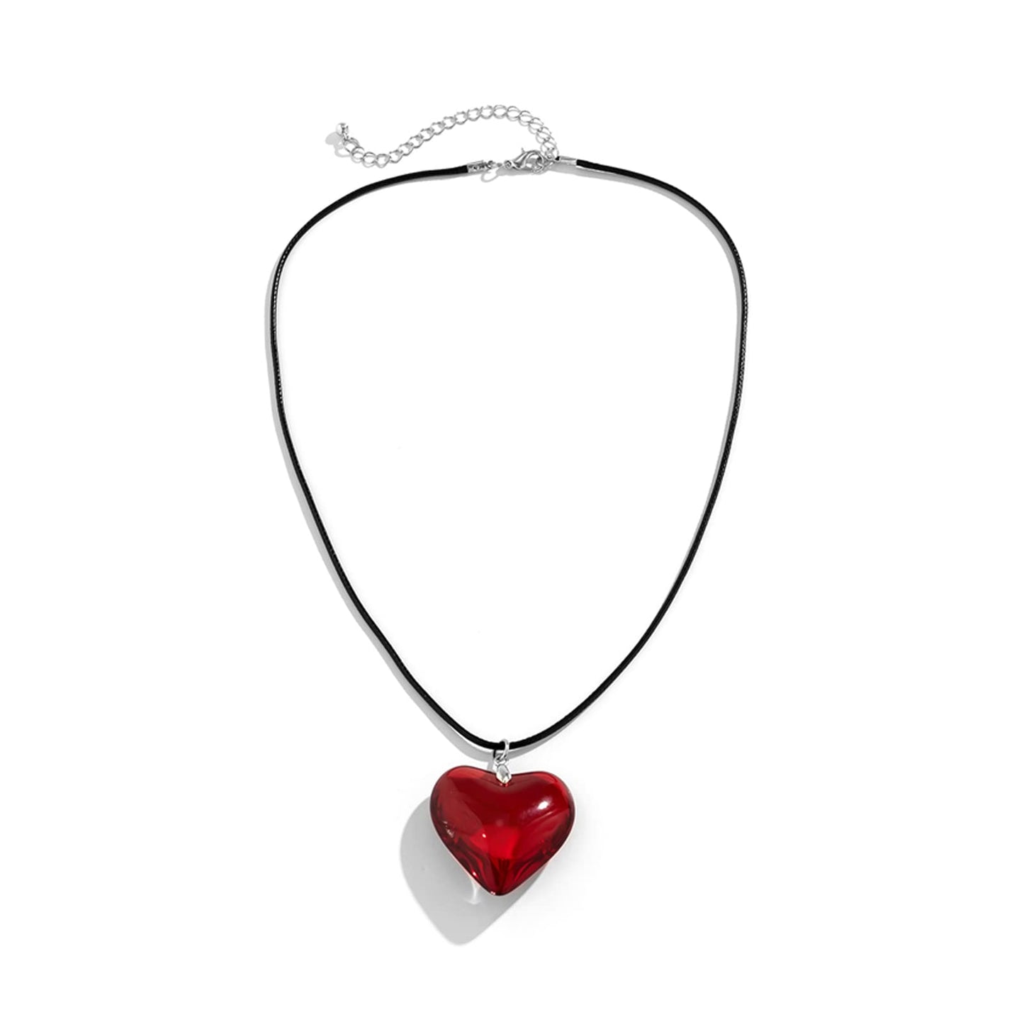 Chunky Puffy Heart Choker Necklace for Women Big Red Glass Heart Pendant Necklace With Leather Rope Chain Y2K Trendy Jewelry Gifts for Girlfriend Lover Women Teen Girls (1.4 in. Glass Red Heart)