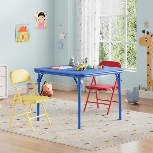 GarveeHome 3-Piece Kids Folding Table and Chairs Set, Toddlers Children's Activity Table and Chairs Set for Dining Room,Da...
