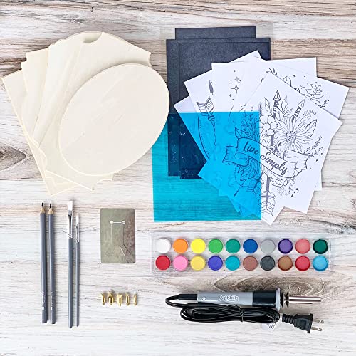 ArtSkills Wood Burning Kit for Beginners, Deluxe Pyrography Wood Engraving Art Set with Burner Pen, Stencils, Watercolor P...