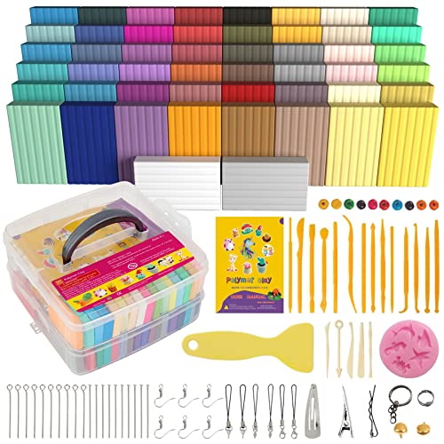 Polymer Clay 50 Colors, Modeling Clay for Kids DIY Starter Kits, Oven Baked Model Clay, Non-Sticky Molding Clay with Sculp...