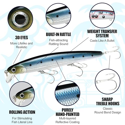 LUCKY CRAFT FlashMinnow 110 Ghost Series, Saltwater Fishing Lures, Jerkbait Surf Fishing Accessories and Gear, 1-2 ft Slow...