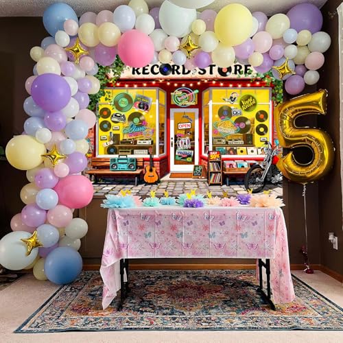HANYING Cartoon Records Store Backdrop Retro Music Theme Birthday Party Photography Background 1950s Disco Dance Concert F...