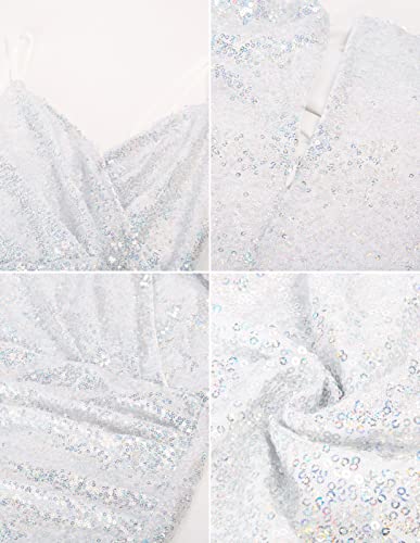 GRACE KARIN Women's Sexy Sequin Sparkly Glitter Ruched Party Club Dress Spaghetti Straps Wrap V-Neck Bodycon Dress