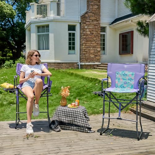 EVER ADVANCED Portable 30.7" Seat Height Tall Folding Chair Directors Chair High Foldable Bar Stool with Side Table for Ma...