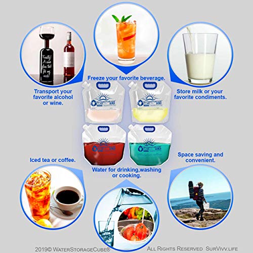 WaterStorageCube Premium Collapsible Water Container Bag, BPA Free Food Grade Clear Plastic Storage Jug for Camping Hiking...