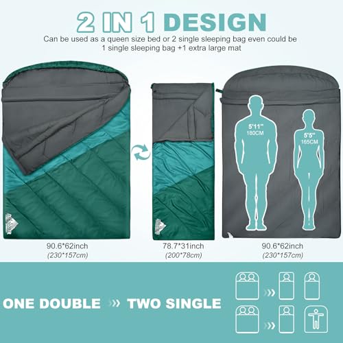 AGEMORE Sleeping Bag for Adults, Single and Double Size, Lightweight Waterproof XXL Sleeping Bag for Adults Kids Couples C...