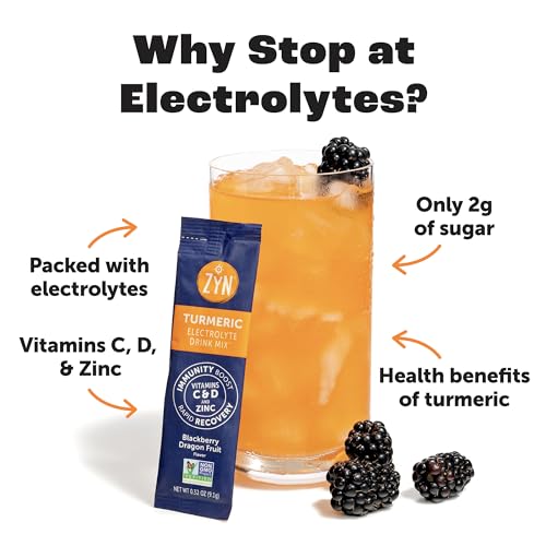 ZYN Electrolyte Drink Mix Hydration Packets, BlackBerry Dragonfruit Electrolytes Powder, Hydration Packets w/Turmeric Curc...