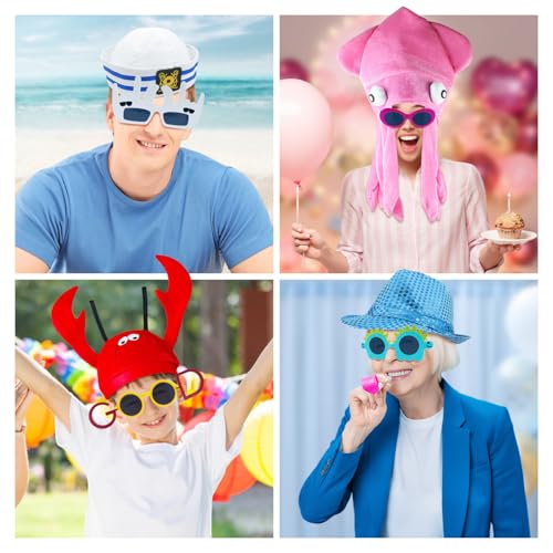 24 Funny Hats and Glasses For Photo Booth Props, 12 Assorted Crazy Party Hats, 12 Funny Party Sunglasses, Novelty Hat, Dre...