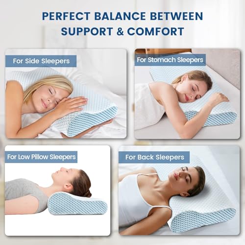 Memory Foam Bed Pillow for Sleeping, Ergonomic Cervical Contour Neck Support Orthopedic Pillow for Side Back Stomach Sleep...