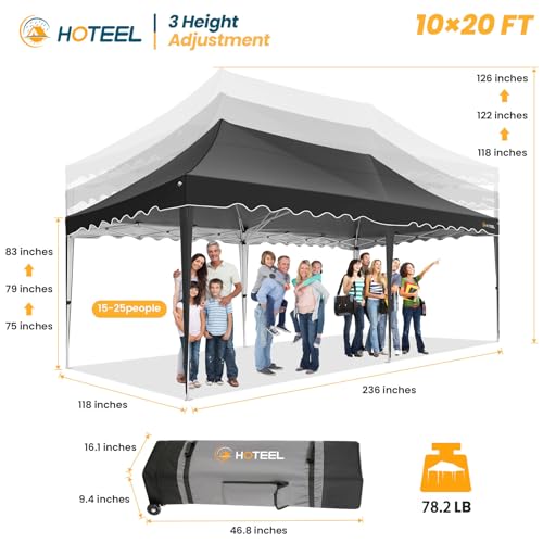 HOTEEL 10×20 Pop Up Canopy with 6 Sidewalls, UV 50+ and Waterproof Canopy Tent, Thickened Frame, Large Space Easy Pop Up C...