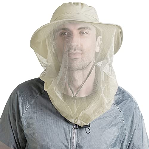 Peicees 2Pcs Head Net Hats for Men Women Adventure Fishing Hat Safari Hat for Hunting Camping Hiking, Beige and Khaki