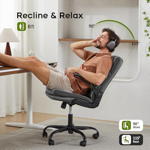 Office Chair Adjustable Desk Chair Mid Back Executive Comfortable Bonded Leather Ergonomic Back Support Home Computer Chai...