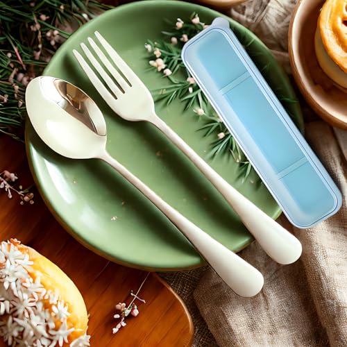 Stainless Steel Travel Utensils Set with Case Reusable Spoon Fork Portable Cutlery Set for Lunchbox Office Picnic Camping