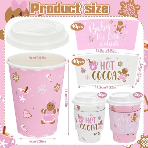 FoldTier 80 Packs Hot Chocolate Cups Bulk Hot Cocoa Bar Supplies Christmas Disposable Coffee Cups with Lids Sleeves 14 oz ...