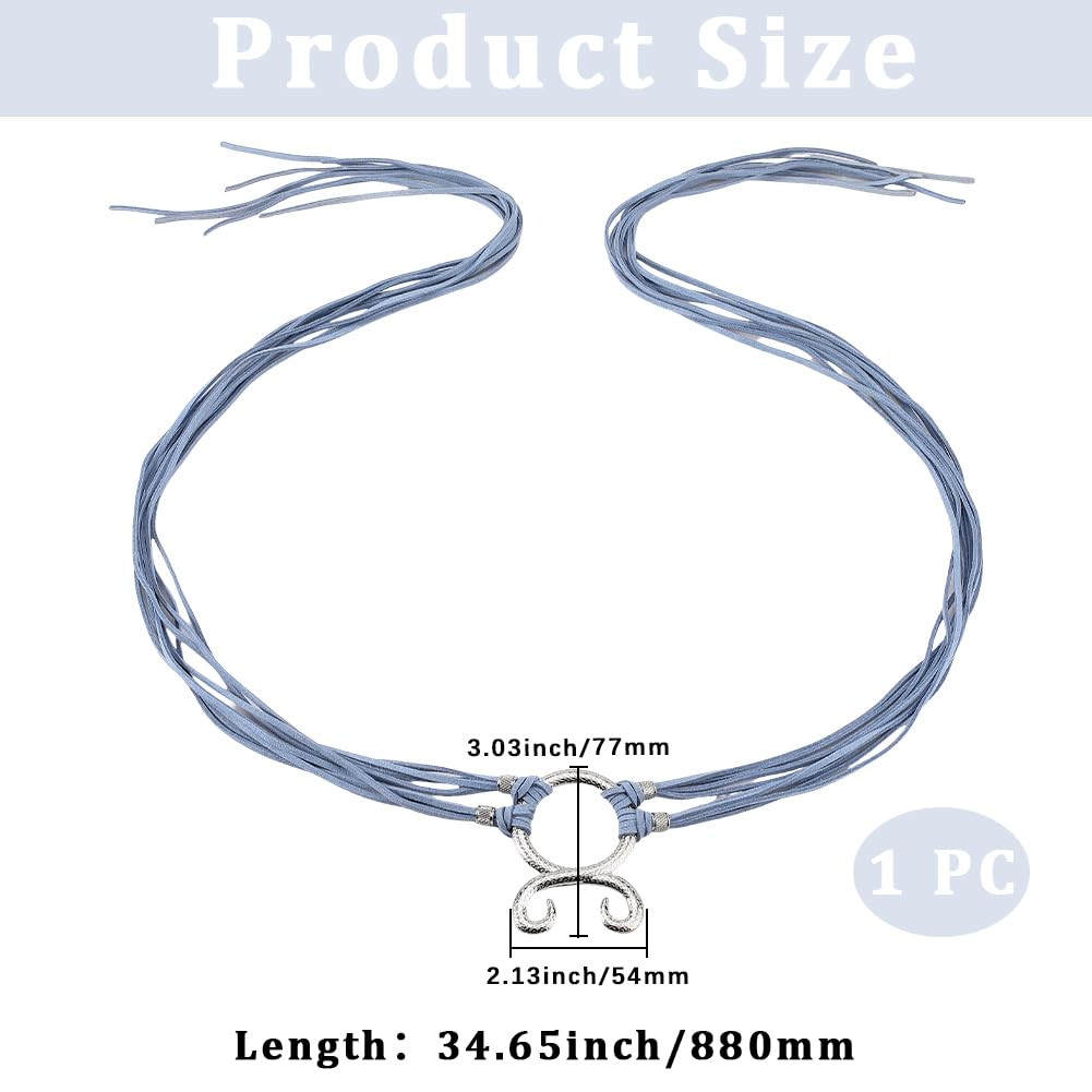 CABODYALS Blue Skinny Tassel Rope Tie Waist Belt Long Viking Troll Cross Norse Witch Medieval Decorative Trendy Waistband Belts with Alloy Ring Bulk for Women Sweater Dresses Clothes Shirt Accessories