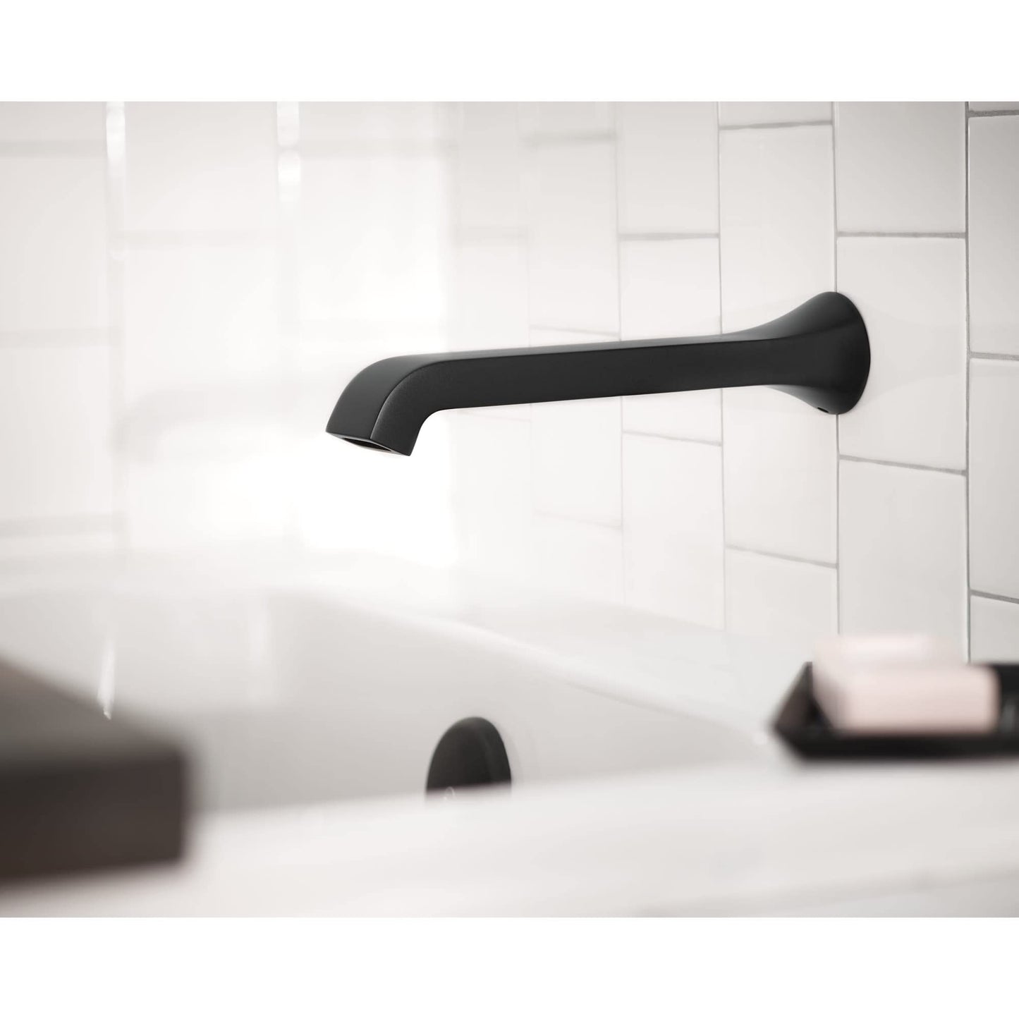 Moen Genta LX Single Handle Wall Mount Tub Filler, Contemporary High Flow Tub Faucet with 10-Inch Spout Reach, Brushed Nickel, WT901BN