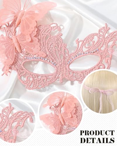 Zinniday Lace Masquerade Mask for Women - Glitter Butterfly Eyemask Elf Fairy Masks for Couples Halloween Renaissance
