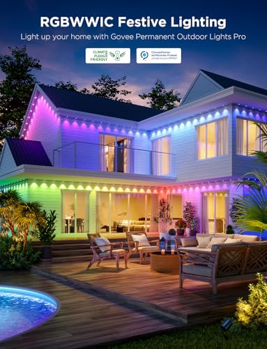 Govee Permanent Outdoor Lights Pro, 200ft with 120 RGBIC LED Lights for Daily and Accent Lighting, 75 Scene Modes for Outd...