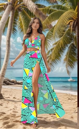 2 Piece Sets for Women Summer Sexy Double High Split Maxi Dresses Skirt Set Beach Swimwear Cover Ups Vacation Outfits