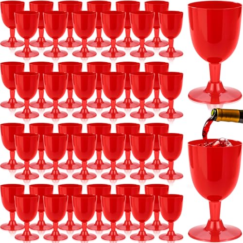 Mimorou 50 Pcs Red Plastic Wine Glasses, 5.4 oz Small Goblets with Stem for Valentine's Day, Unbreakable Plastic Drinking ...