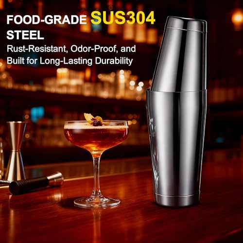 BETTFOR Boston Shaker Set, 18oz & 28oz 2-Piece Tins, Professional 304 Stainless Steel Cocktail Shaker with Leak-Proof Weig...