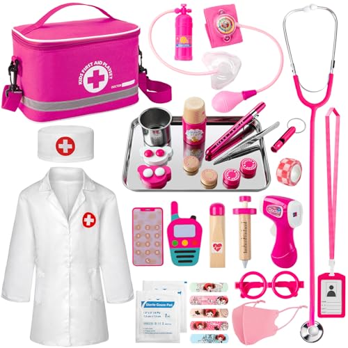 EFO SHM Doctor Kit for Kids Girls, 34 Pcs Kids Doctor Kit for Toddlers 3-5 with Medical Storage Bag & Real Stethoscope, Pr...