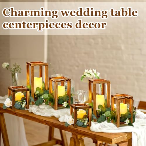 24 Pcs Wooden Candle Lantern Include 12 Wedding Lantern Centerpiece 12 Flameless Decorative Candles Holders Wedding Center...