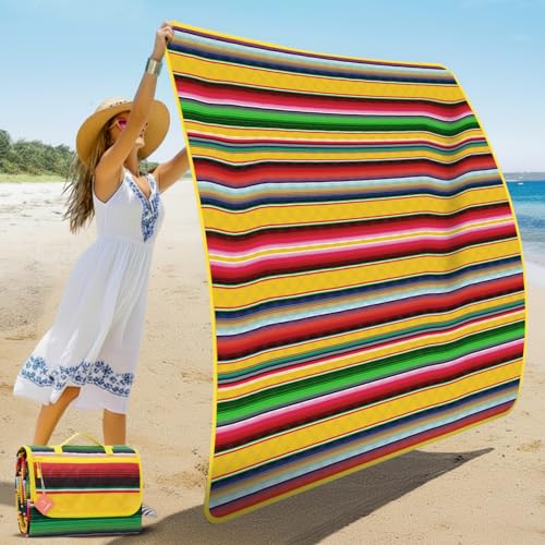 Libibio Extra Large 80"x80" Beach Blanket – Thick 3-Layer Waterproof Sandproof Outdoor Mat – Picnic Blanket for 6-8 People...