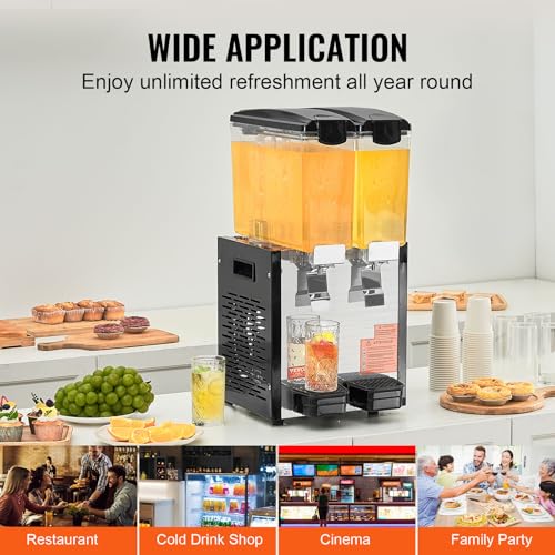 VEVOR Commercial Beverage Dispenser, 2 Tanks 10 L / 10.6 QT Per Tank Juice Dispenser, 270W Stainless Steel Ice Tea Drink M...