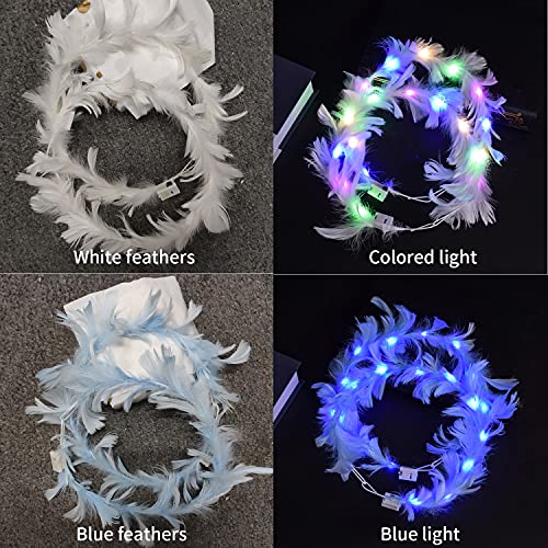 6 Pack Flower Crown, Feather Crown Headband Luminous with 10 LED Lights, Light Up Headdress with Color Changing LED Light...