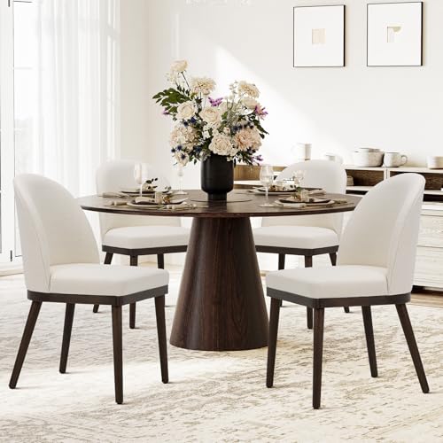 COLAMY Upholstered Dining Chairs Set of 4, Wooden Kitchen Chairs with Open Back, Modern Dining Room Chairs with Wood Frame, Dinner Side Chairs for Dining Room Kitchen Restaurant, Beige