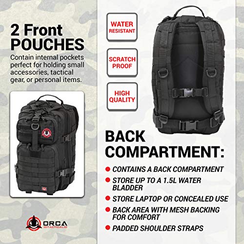 ORCA 34L Military Tactical Backpack – Heavy Duty Waterproof Rucksack for Camping, Hiking & Survival, 600D Polyester (Black)