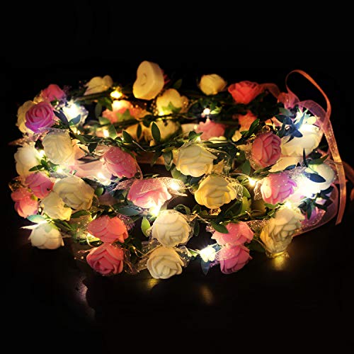 Novelty Place 4 Pack Light Up Flower Headband - LED Floral Head Crown for Wedding, Festival and Party - 4 Pieces