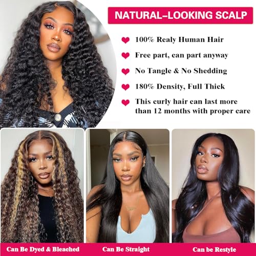 20 Inch Deep Wave Lace Front Wigs Human Hair 13x6 HD Lace Front Wigs Human Hair Pre Plucked 180% Density Deep Curly Wigs for Black Women