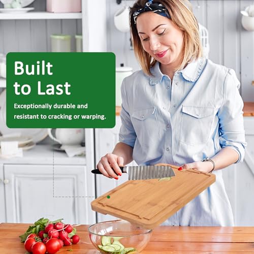 ZHESONOM Bamboo Cutting Boards Set, Organic Bamboo Cutting Board with Deep Juice Grooves & Built-in Handles for Meat, Vegetables, and Cheese Ideas Kitchen Gift for Home Cooks