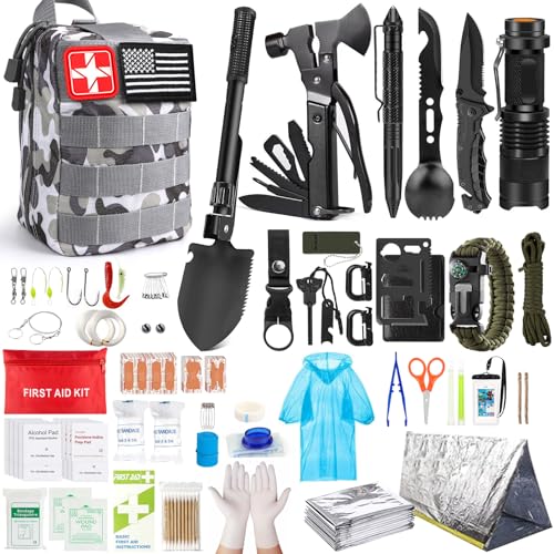 Survival Kits,222 PCS Emergency Survival Gear First Aid Kits with Molle System Compatible Bag Outdoor Camping Gear Emergen...