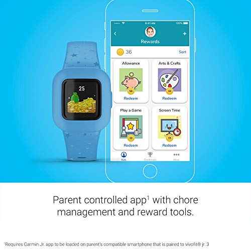 Garmin vivofit jr. 3, Fitness Tracker for Kids, Includes Interactive App Experience, Swim-Friendly, Up to 1-Year Battery Life, Blue Stars