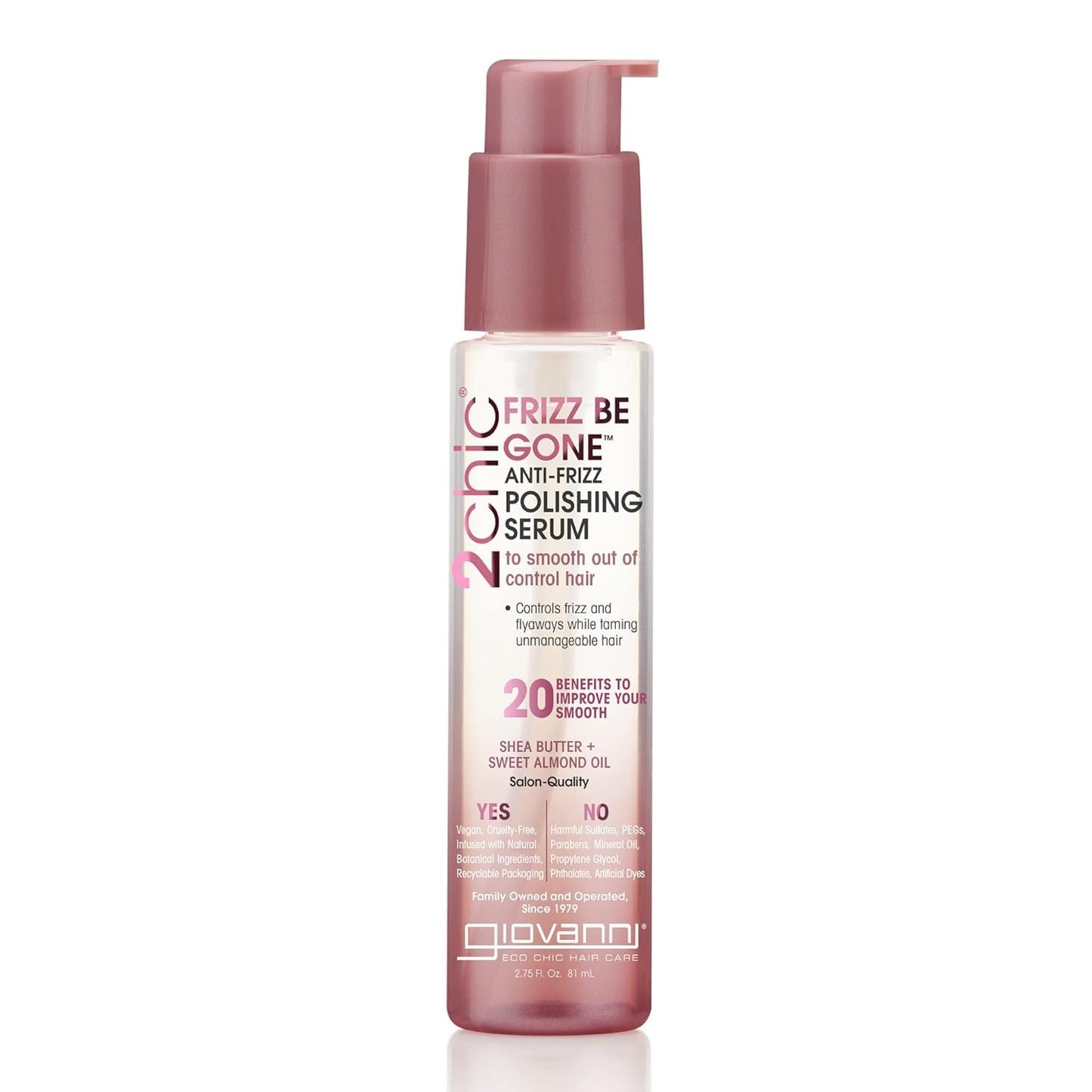 GIOVANNI 2chic Frizz Be Gone Polishing Serum - Anti-Frizz Natural Hair Smoothing Formula with Shea Butter & Sweet Almond Oil, No