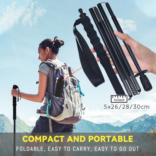 5-Section Carbon Fiber Trekking Poles, Lightweight and Durable 2-Pack, Foldable, Straight Grip, Suitable for Hiking, Trekk...