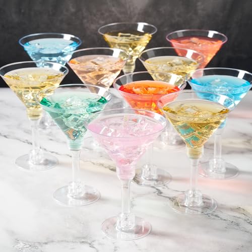 25 Pack Plastic Martini Cocktail Glasses - Reusable Tall Cocktail Glasses for Bar, Margarita, Whiskey, Tequila, Dessert Cu...