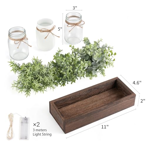 Mkono Mason Jar Lights Table Centerpiece for Dining Room Fake Eucalyptus Plants Christmas Table Decor for Kitchen Coffee T...