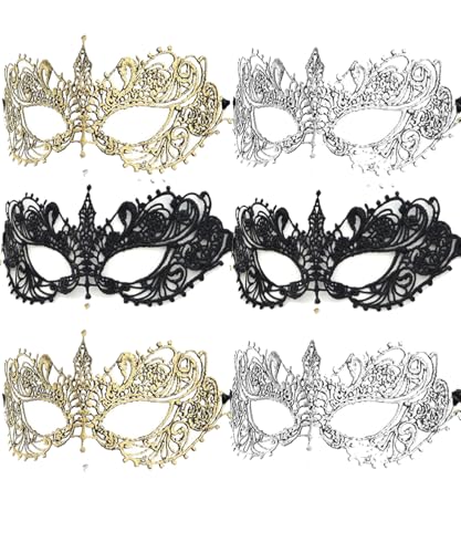 Luxdesc 6 Pcs Adult Masquerade Mask Mysterious Women Man Fun Lace Masks for Couples Lace Headpiece Disguise for Costumes (...