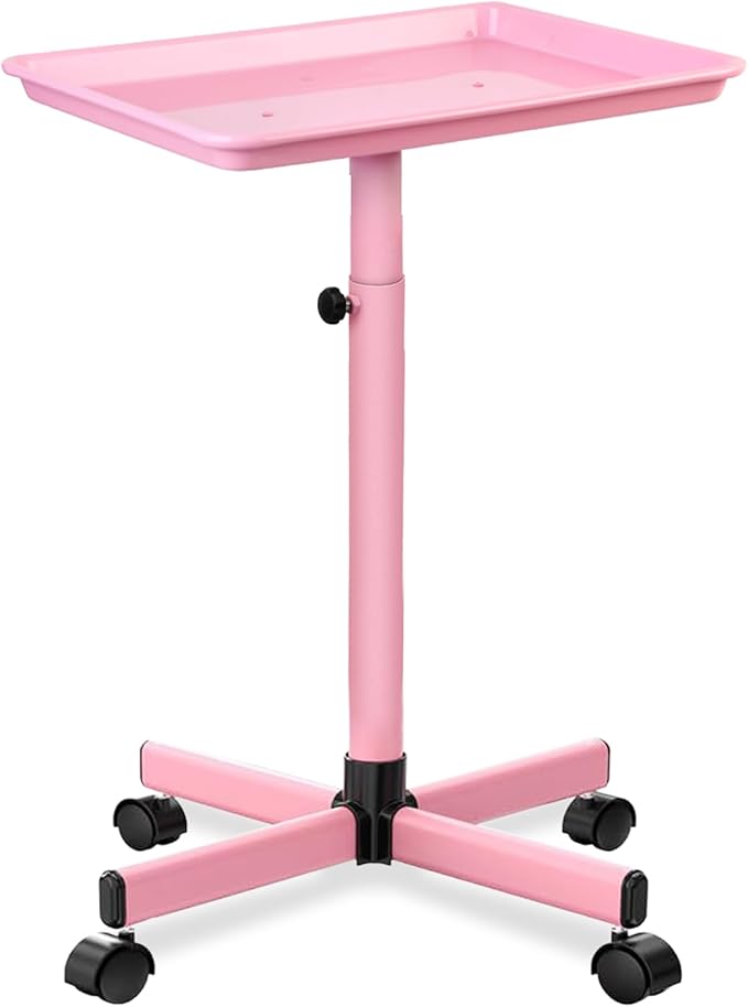 Salon Tray on Wheels,Height Adjustable Hairstylist Rolling Tray Cart,Color Trays for Salon or Home Use,Pink