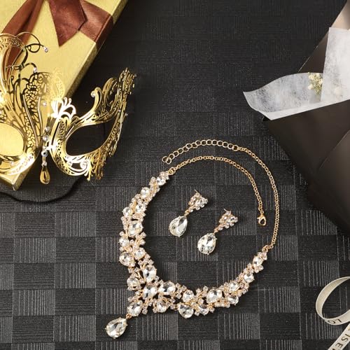 Sratte Masquerade Mask Set Include Necklace Earring Halloween Venetian Mask for Lady Women Costumes Accessory Cosplay Party