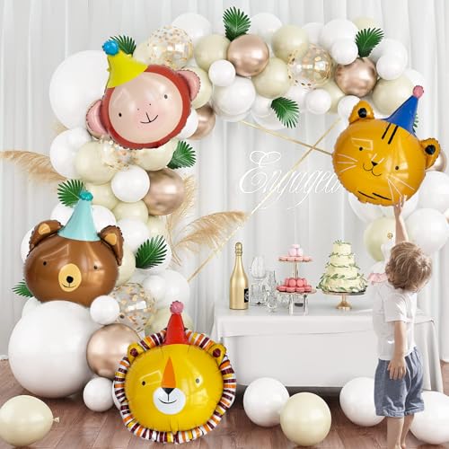 Animal Head Foil Balloon Kit, Lion Bear Monkey Cat foil balloon, Birthday Party Decorations, Baby Shower Supplies (Animal ...