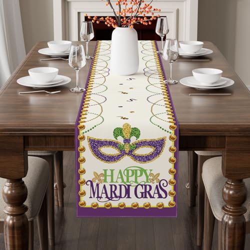 XCHI Happy Mardi Gras Fleur De Lis Iris Masquerade Mask Beads Table Decoration for Party Home Kitchen Dining Holiday Decor...